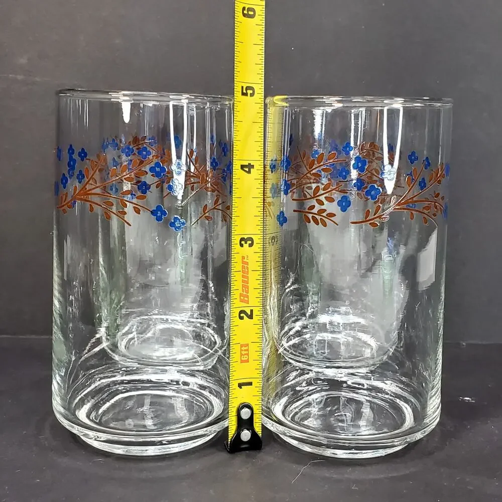 Vtg Termocrisa Lot of 4 Blue Forget Me Not Drinking Glasses Tumblers 4 3/4”